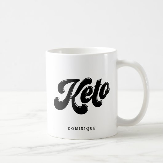 Keto Zwart Retro Script Typografie Gepersonaliseer Koffiemok (Rechts)