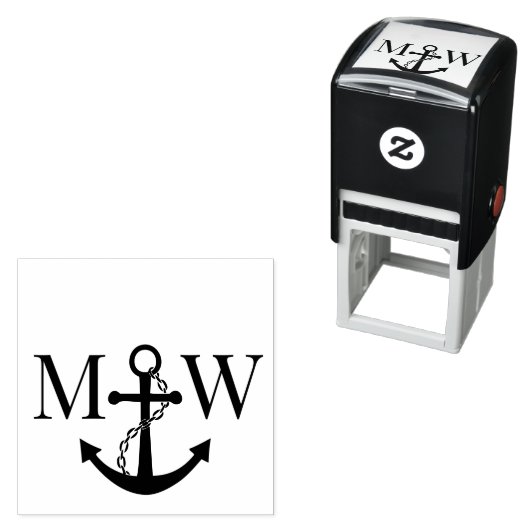 Ketting Anker Paar Bruiloft 2 Initiaal Monogram Zelfinktende Stempel (In situ)