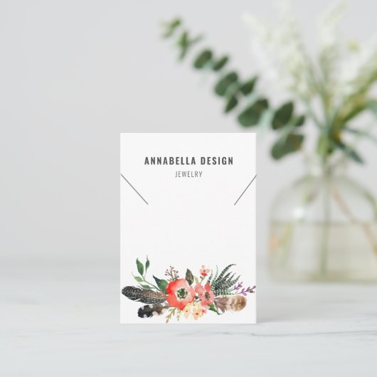 Ketting Display Card Boho Feather Floral Visitekaartje (Staand voorkant)