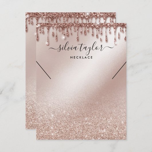 Ketting display kaart Roos goud glitter (Voorkant / Achterkant)