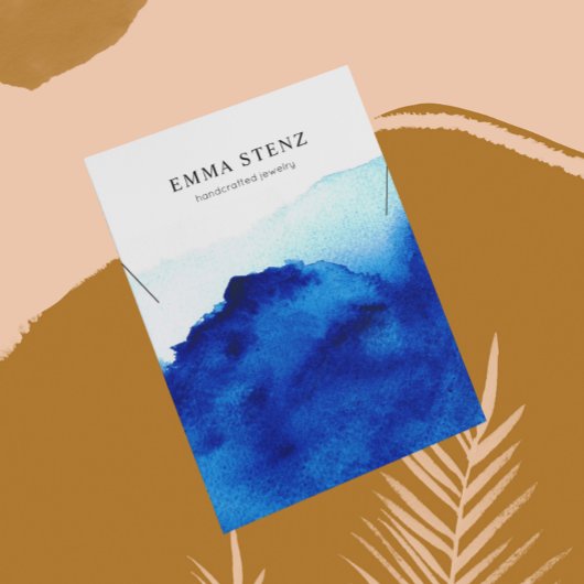 Ketting Display Kaart · Waterverf Indigo Blauw Visitekaartje