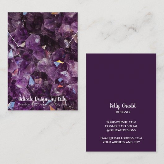 Ketting juwelier display Amethyst Visitekaartje (Voorkant / Achterkant)