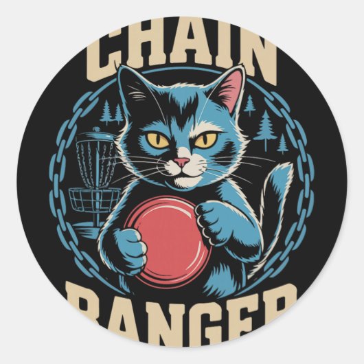 Ketting Nger Disc Golf Kat Humor _2  Ronde Sticker (Voorkant)