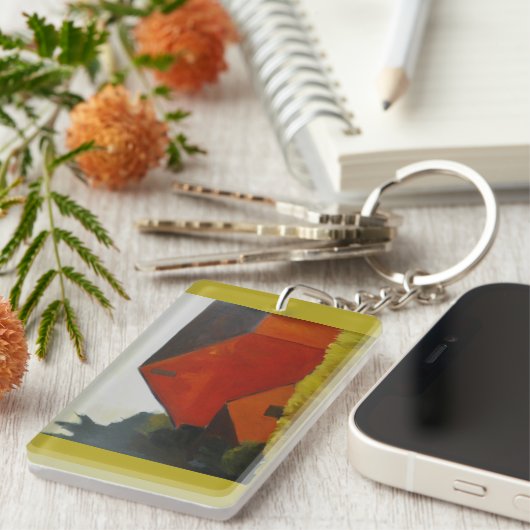 Kettingen met rode schuur sleutelhanger (Voorkant Rechts)