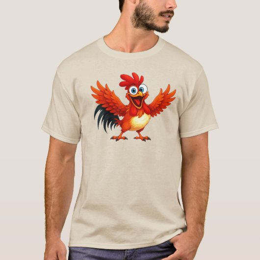 Kettinghaan met een vrolijke rode veren. t-shirt (Voorkant)