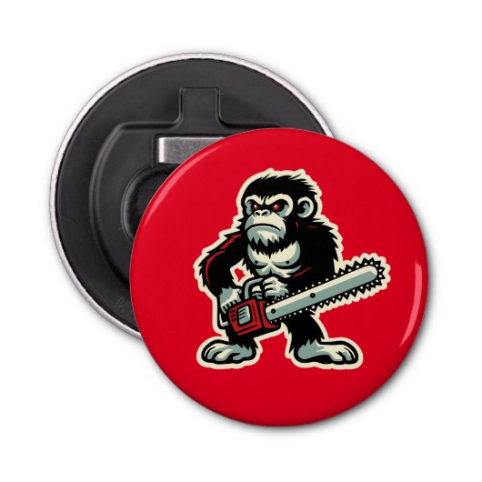 Kettingzaag Chimp Button Flesopener (Voorkant)