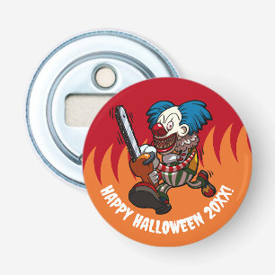 Kettingzaag Clown Gelukkig Halloween! Voeg het jaa Button Flesopener