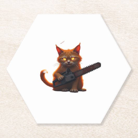 Kettingzaag kat shirt Classic Kartonnen Onderzetters (Voorkant)