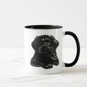 Kettingzwarte hond, in 3D-ogen. Mok