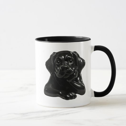 Kettingzwarte hond, in 3D-ogen. Mok (Rechts)