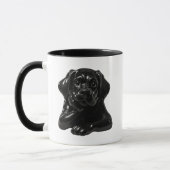 Kettingzwarte hond, in 3D-ogen. Mok (Links)