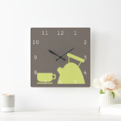 Kettle and Tea Cup Vierkante Klok (Huis)