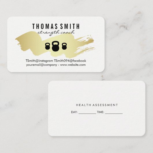 Kettle Bell Gold Brush Fitness Trainer Benoeming Afsprakenkaartje (Voorkant / Achterkant)