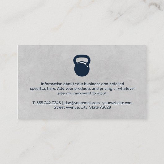 Kettle Bell | Grijze textuur Achtergrond Visitekaartje (Achterkant)