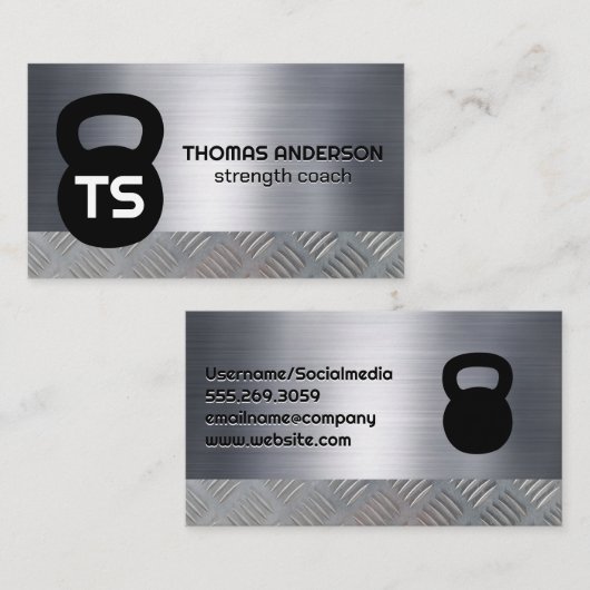 Kettle Bell Logo | Monogram | Metaal staal Visitekaartje (Voorkant / Achterkant)