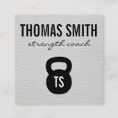 Kettle Bell Personal Trainer White Leather Vierkante Visitekaartje (Voorkant)