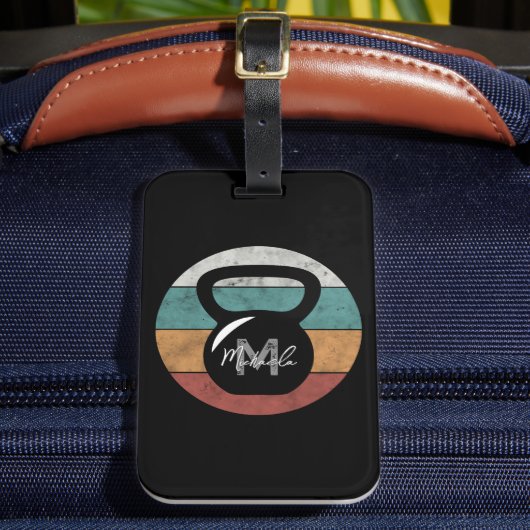  kettlebell aangepast monogram initiaal bagagelabel (Voorkant Insitu 2)