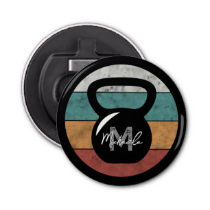kettlebell aangepast monogram initiaal button flesopener