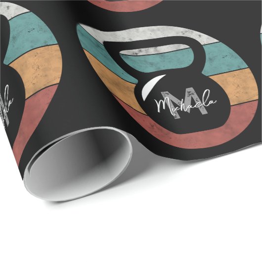  kettlebell aangepast monogram initiaal cadeaupapier (Rol Hoek)