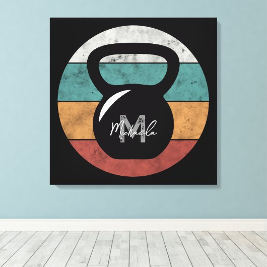 kettlebell aangepast monogram initiaal canvas afdruk (Insitu (Houten vloer))