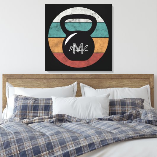 kettlebell aangepast monogram initiaal canvas afdruk (Insitu (Slaapkamer))