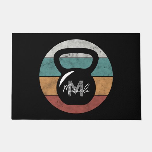  kettlebell aangepast monogram initiaal deurmat (Voorkant)