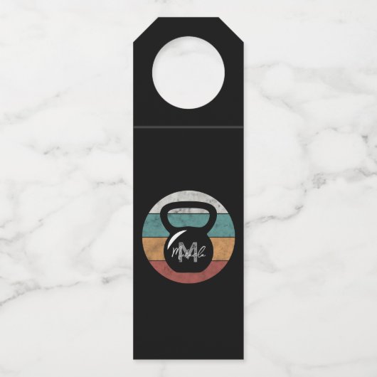 kettlebell aangepast monogram initiaal flessenhanger (Voorkant)