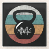 kettlebell aangepast monogram initiaal glazen onderzetter (Voorkant)