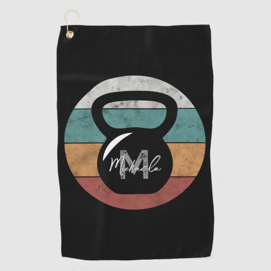  kettlebell aangepast monogram initiaal golfhanddoek (Voorkant)