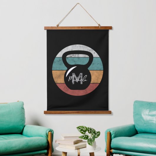  kettlebell aangepast monogram initiaal hangend wandkleed (Woonkamer)