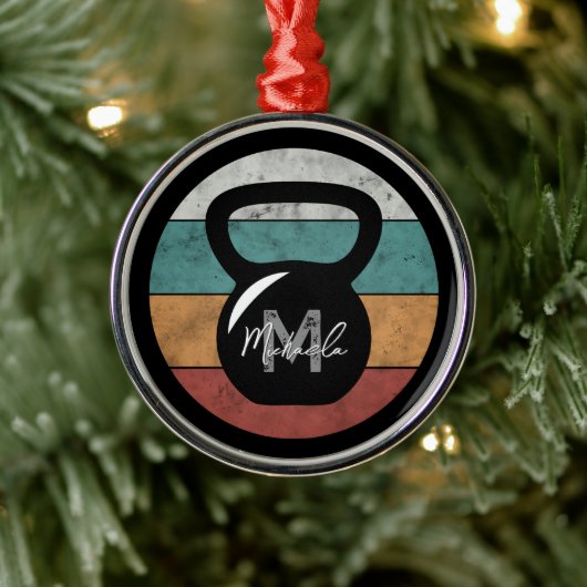 kettlebell aangepast monogram initiaal metalen ornament (Boom)