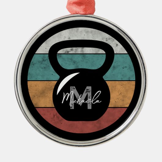  kettlebell aangepast monogram initiaal metalen ornament (Voorkant)