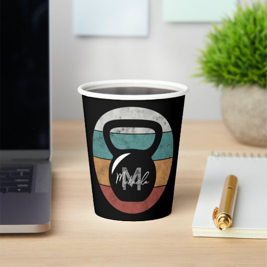  kettlebell aangepast monogram initiaal papieren bekers (Insitu)