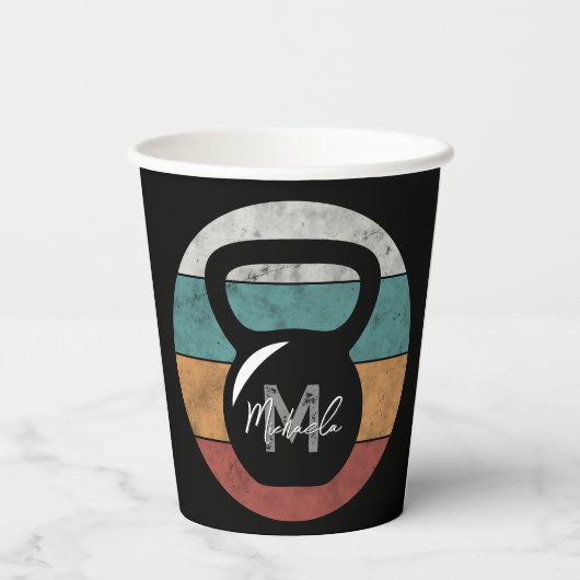  kettlebell aangepast monogram initiaal papieren bekers (Achterkant)