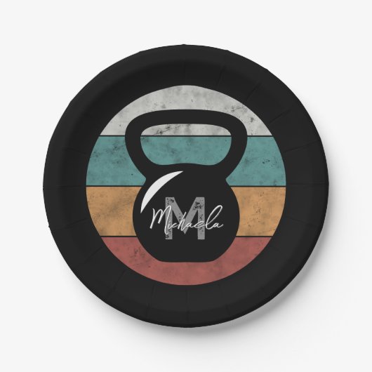  kettlebell aangepast monogram initiaal papieren bordje (Voorkant)