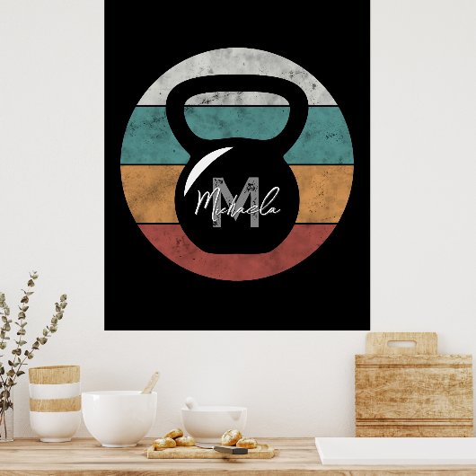  kettlebell aangepast monogram initiaal poster (Keuken)