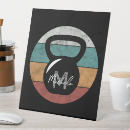  kettlebell aangepast monogram initiaal reclamebord met voetstuk