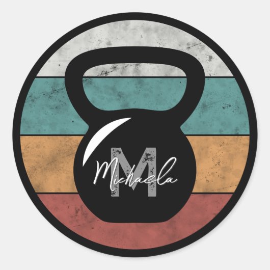 kettlebell aangepast monogram initiaal ronde sticker (Voorkant)