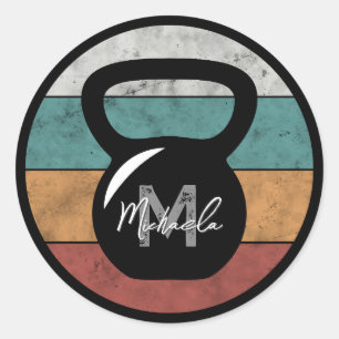 kettlebell aangepast monogram initiaal ronde sticker