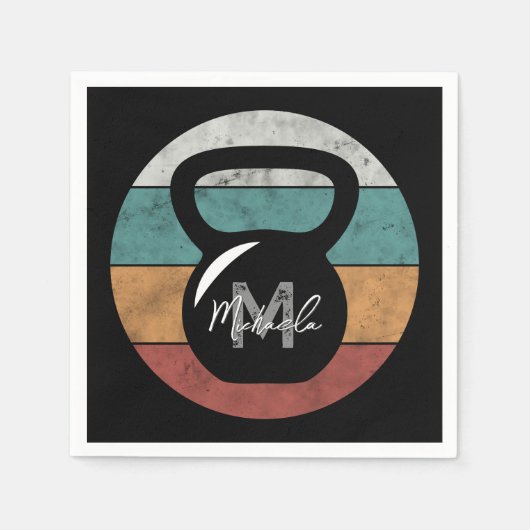 kettlebell aangepast monogram initiaal servet (Voorkant)