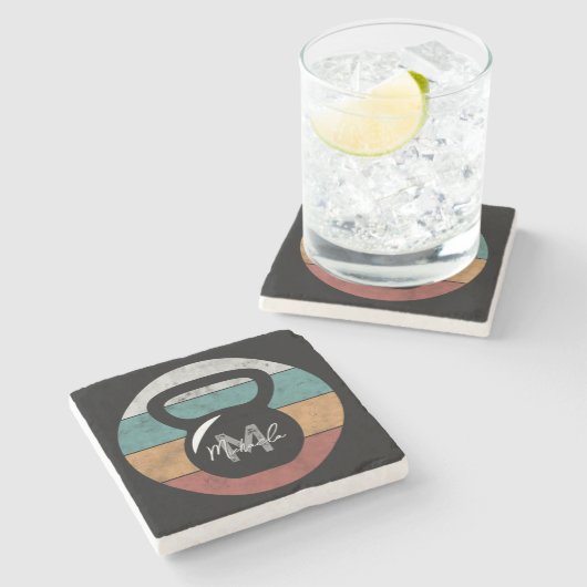 kettlebell aangepast monogram initiaal stenen onderzetter (Zijkant)