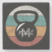 kettlebell aangepast monogram initiaal stenen onderzetter (Voorkant)