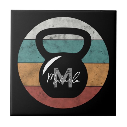  kettlebell aangepast monogram initiaal tegeltje (Voorkant)
