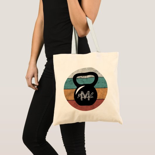 kettlebell aangepast monogram initiaal tote bag (Voorkant (product))