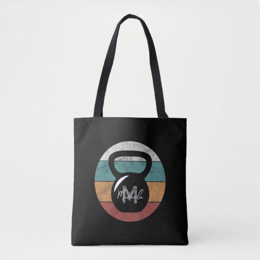  kettlebell aangepast monogram initiaal tote bag (Voorkant)