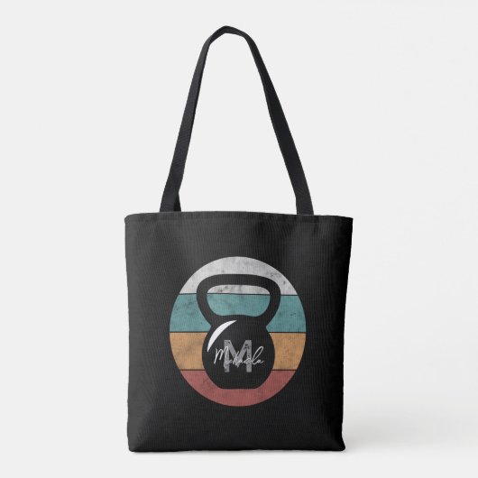  kettlebell aangepast monogram initiaal tote bag (Achterkant)
