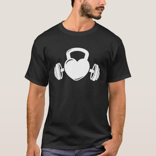Kettlebell and Barbell Heart Love  Gym Workout Mot T-shirt (Voorkant)