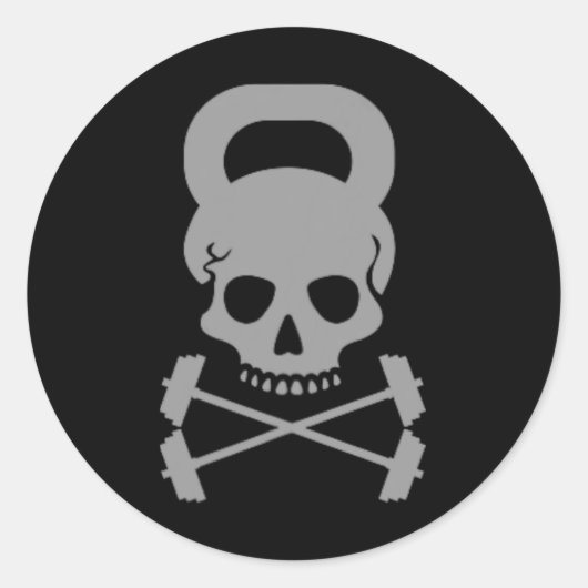 Kettlebell Fitness Skull Designer Workout Ronde Sticker (Voorkant)