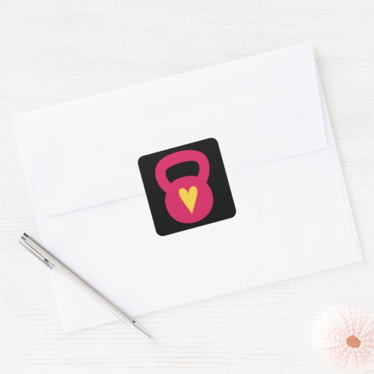 Kettlebell met hart vierkante sticker (Envelop)