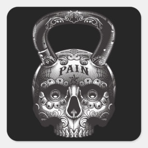 Kettlebell Skull - Gym Workout Motivatie Vierkante Sticker